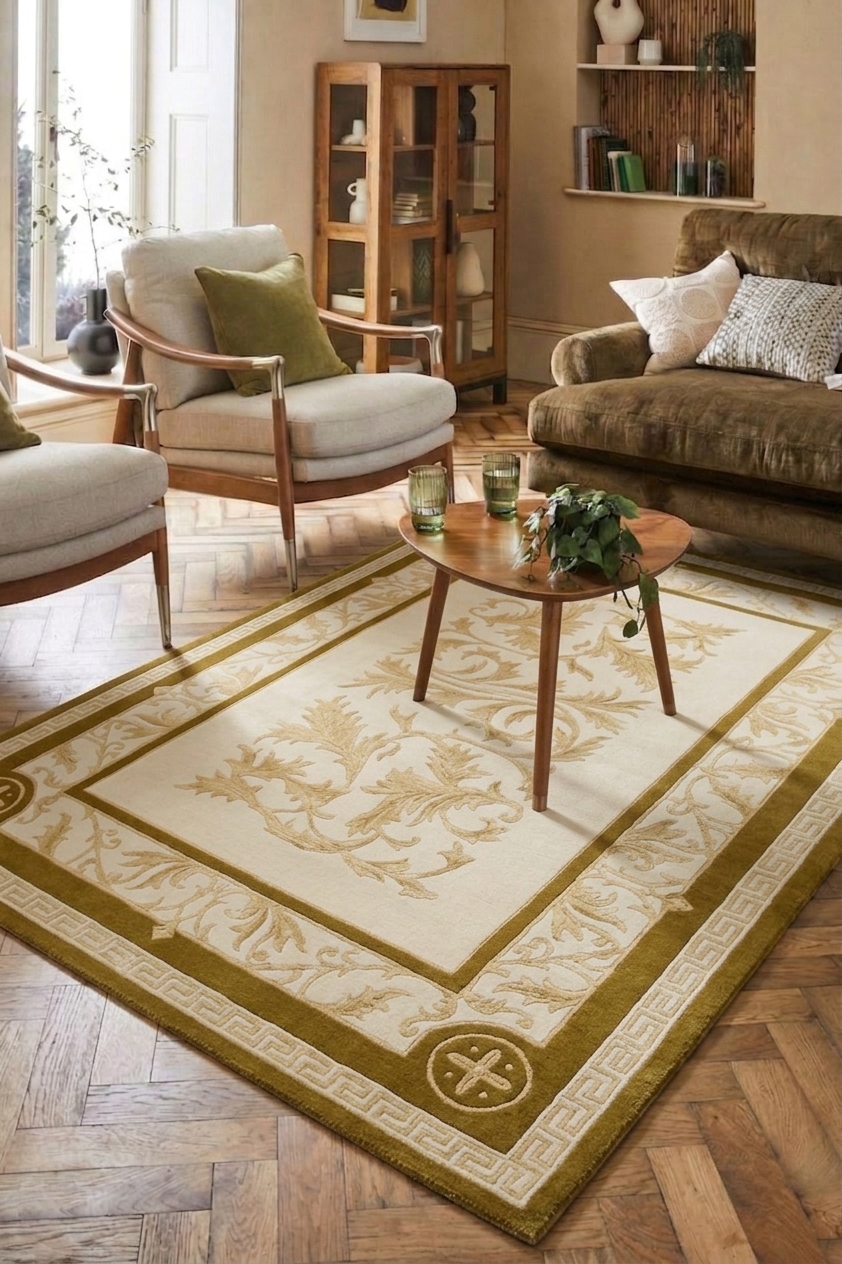 Pakistani Acanthus Scroll Ivory, Pakistan modern rug, in ivory, Wool, 174 × 216 cm (5'9" × 7'1"), Nasim Carpets Malaysia — view 2