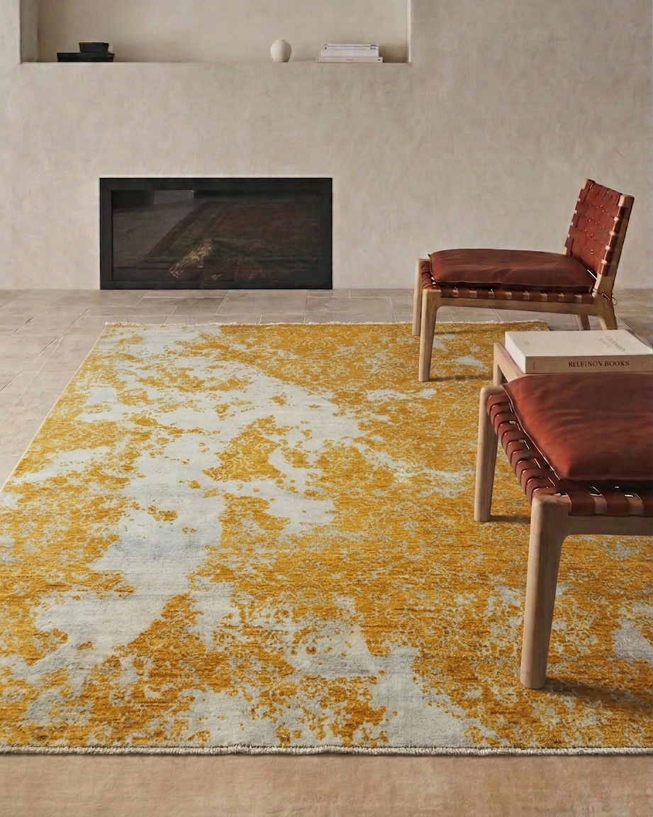Jaipur Erased Damask Gold, Jaipur, India modern rug, in saffron gold, Wool, 183 × 277 cm (6'0" × 9'1"), Nasim Carpets Malaysia — view 2