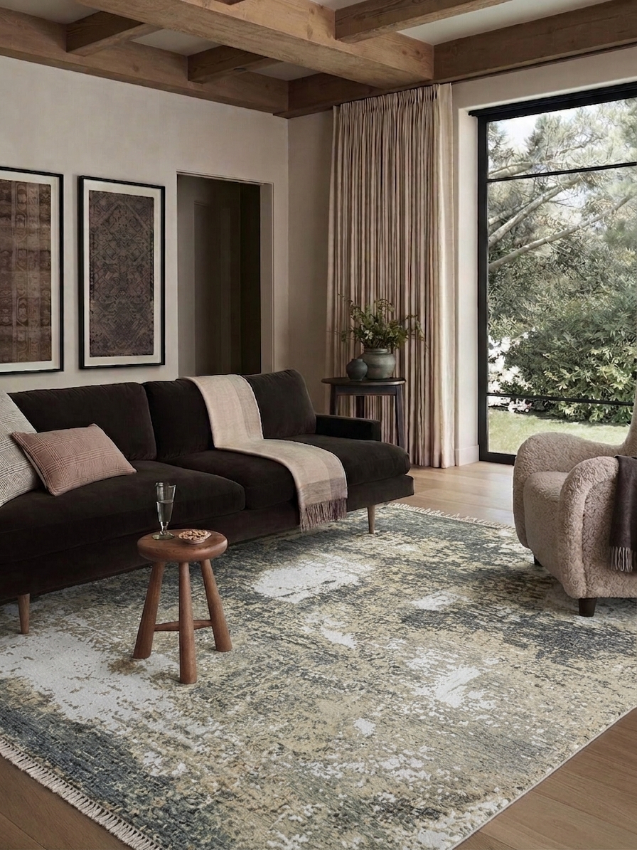 Afghan Galaxy Abstract Cream Grey, Afghanistan modern rug, in cream, Wool, 146 × 186 cm (4'9" × 6'1"), Nasim Carpets Malaysia — view 2