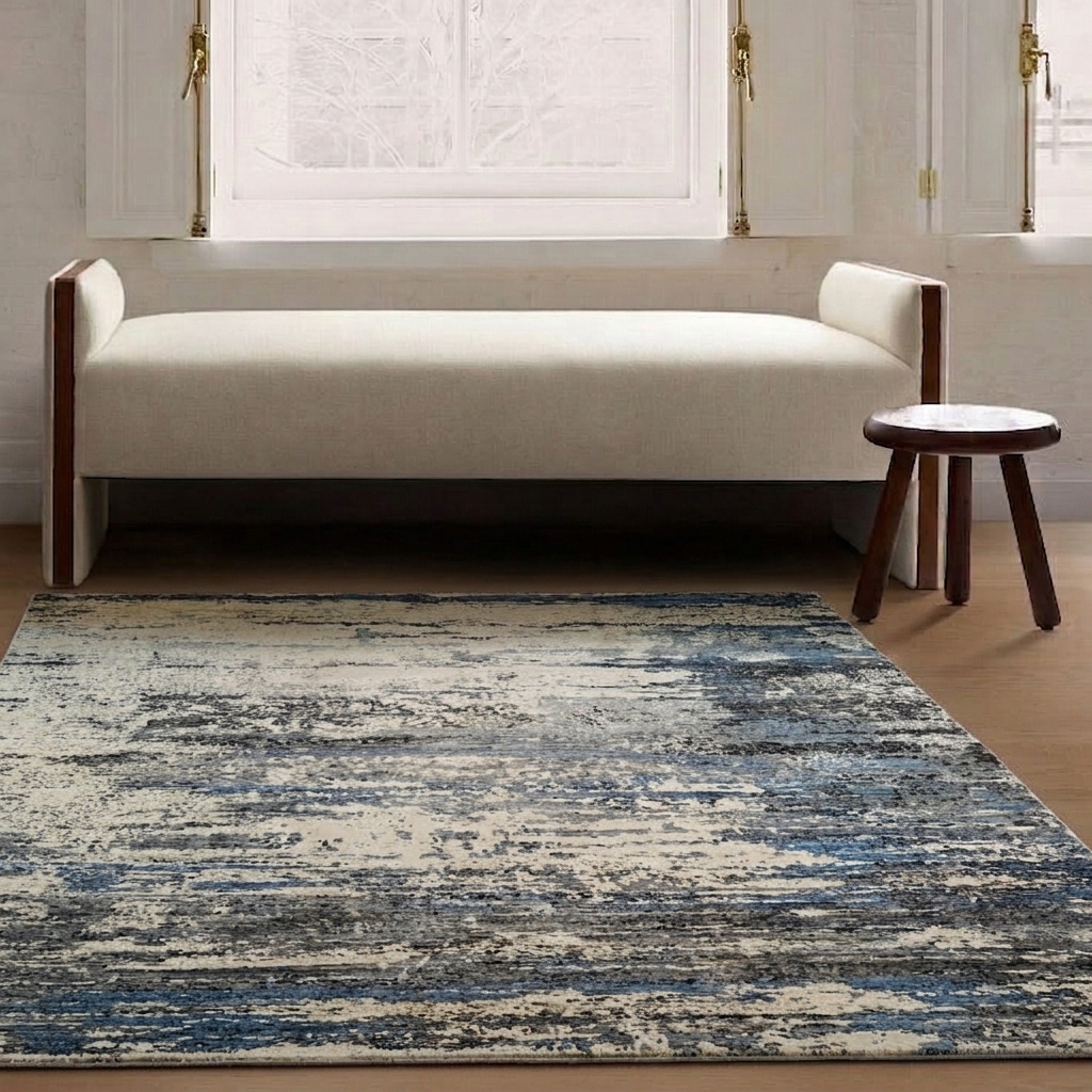 Afghan Galaxy Abstract Blue, Afghanistan modern rug, in cream, Wool, 183 × 287 cm (6'0" × 9'5"), Nasim Carpets Malaysia — view 2