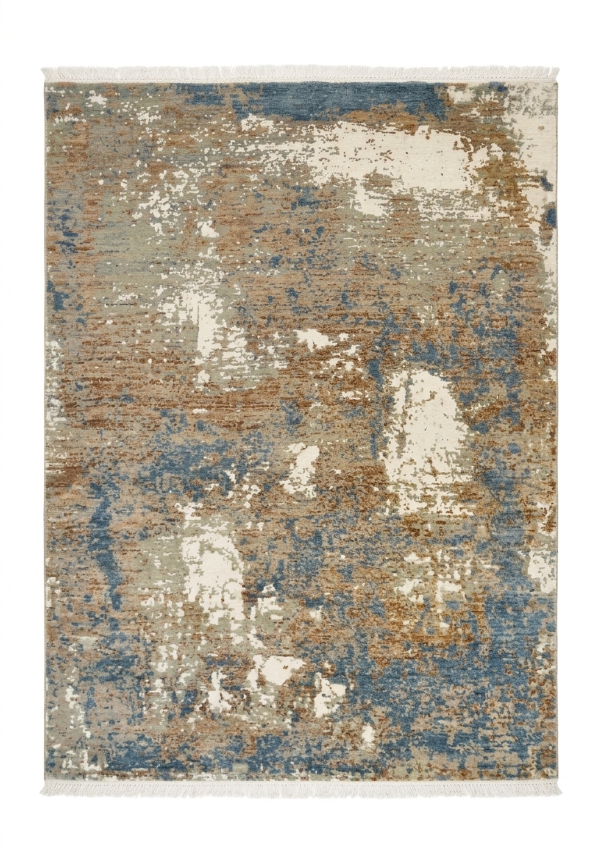 Tibetan Abstract Erosion Blue, Nepal modern rug, in steel blue, Wool, 140 × 186 cm (4'7" × 6'1"), Nasim Carpets Malaysia — view 1