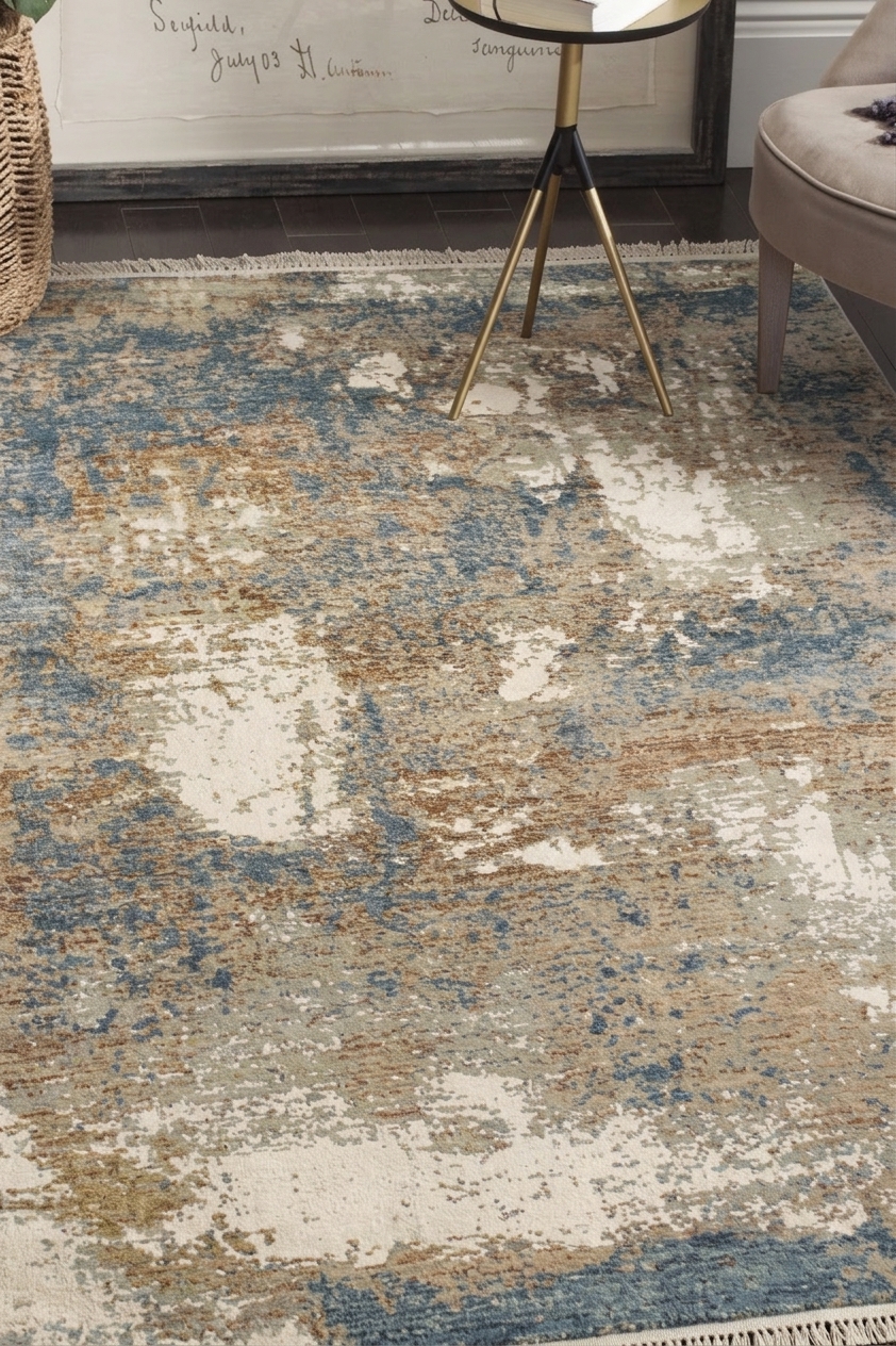 Tibetan Abstract Erosion Blue, Nepal modern rug, in steel blue, Wool, 140 × 186 cm (4'7" × 6'1"), Nasim Carpets Malaysia — view 2