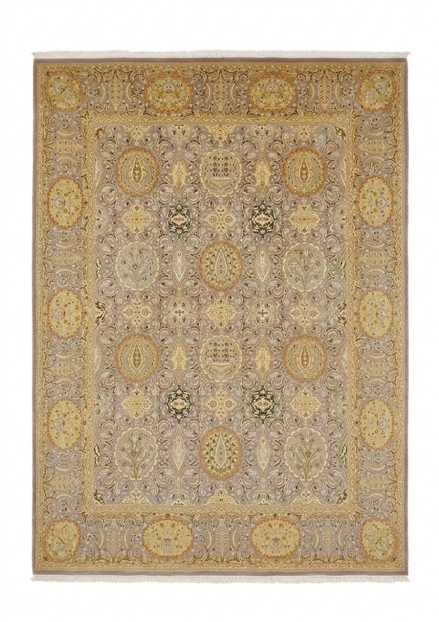 Isfahan Medallion Compartment Gold, Iran persian rug, in champagne gold, Wool, 274 × 381 cm (9'0" × 12'6"), Nasim Carpets Malaysia — view 1