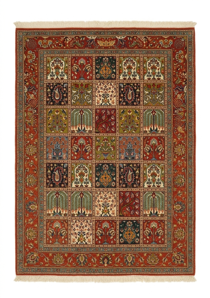 Moud Compartmental Garden Red, Iran persian rug, in madder red, Wool, 296 × 369 cm (9'9" × 12'1"), Nasim Carpets Malaysia — view 1