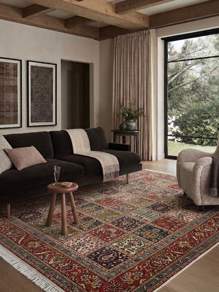 Moud Compartmental Garden Red, Iran persian rug, in madder red, Wool, 296 × 369 cm (9'9" × 12'1"), Nasim Carpets Malaysia — view 2