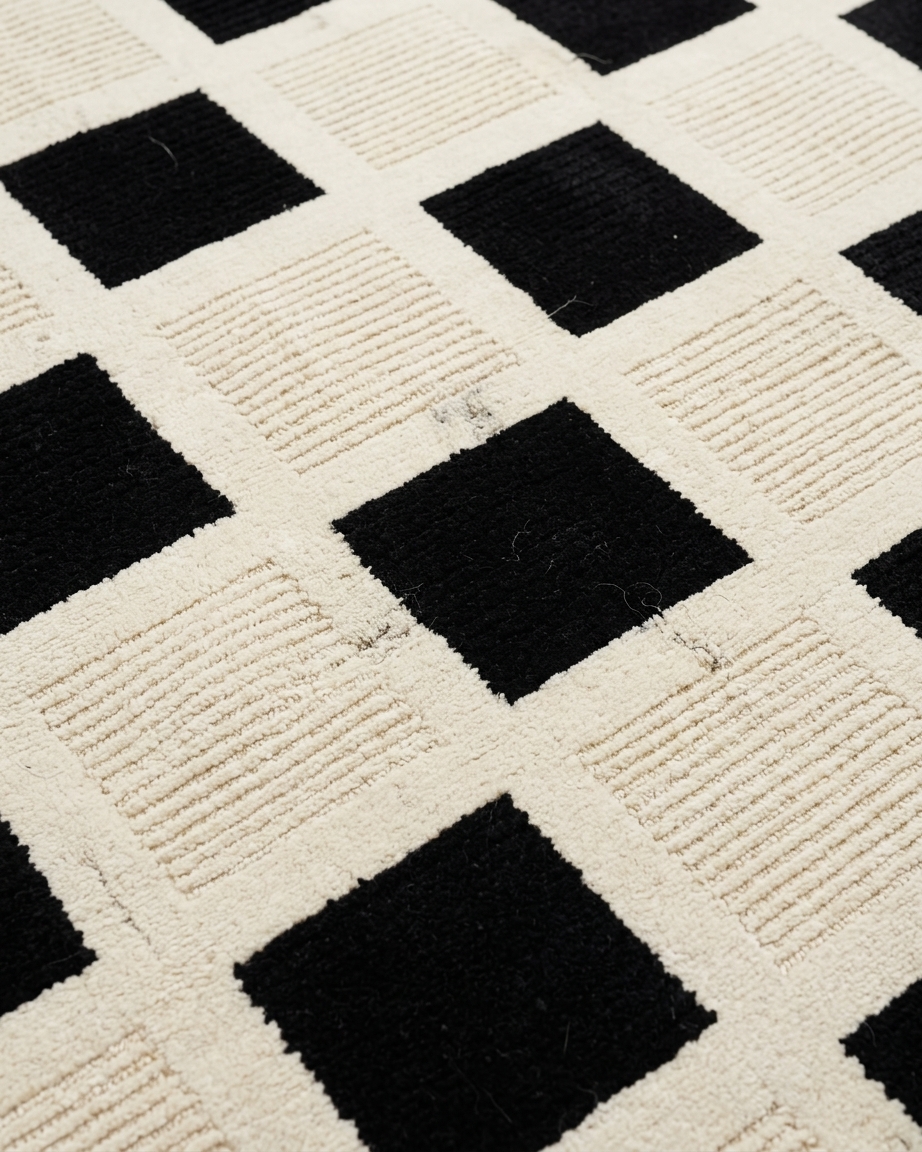 Tibetan Grid Black Ivory, Nepal modern rug, in ivory, Wool, 207 × 302 cm (6'9" × 9'11"), Nasim Carpets Malaysia — view 3