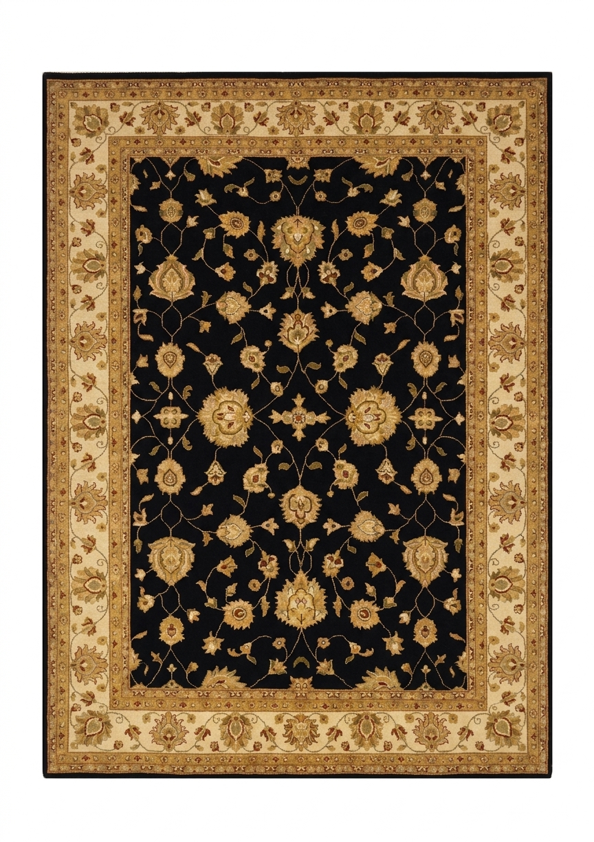 Tabriz Shah Abbasi Black, Lahore, Pakistan persian rug, in midnight black, Wool, 274 × 372 cm (9'0" × 12'2"), Nasim Carpets Malaysia — view 1