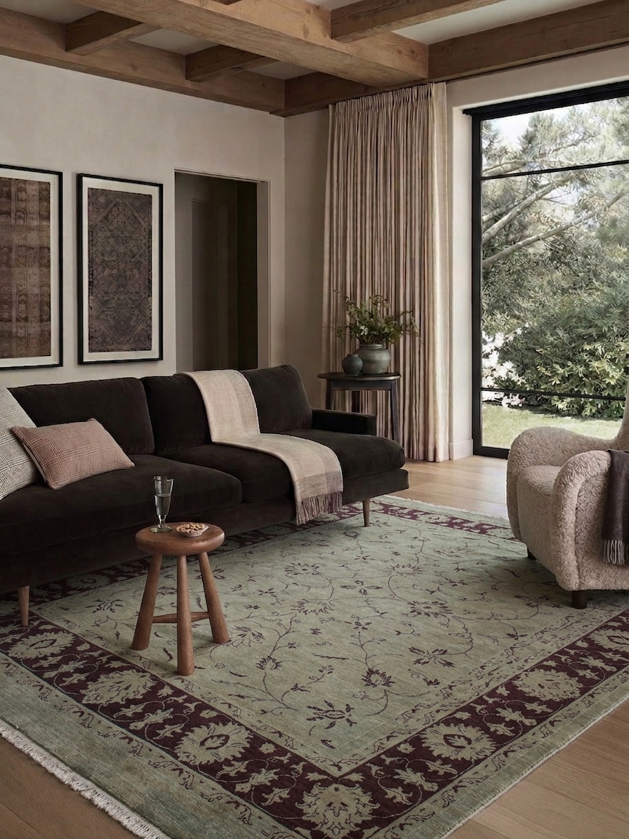 Peshawar Vine Scroll Sage, Peshawar, Pakistan persian rug, in sage green, Wool, 274 × 366 cm (9'0" × 12'0"), Nasim Carpets Malaysia — view 2