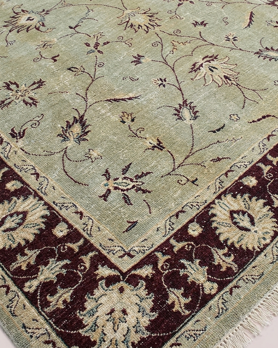 Peshawar Vine Scroll Sage, Peshawar, Pakistan persian rug, in sage green, Wool, 274 × 366 cm (9'0" × 12'0"), Nasim Carpets Malaysia — view 3