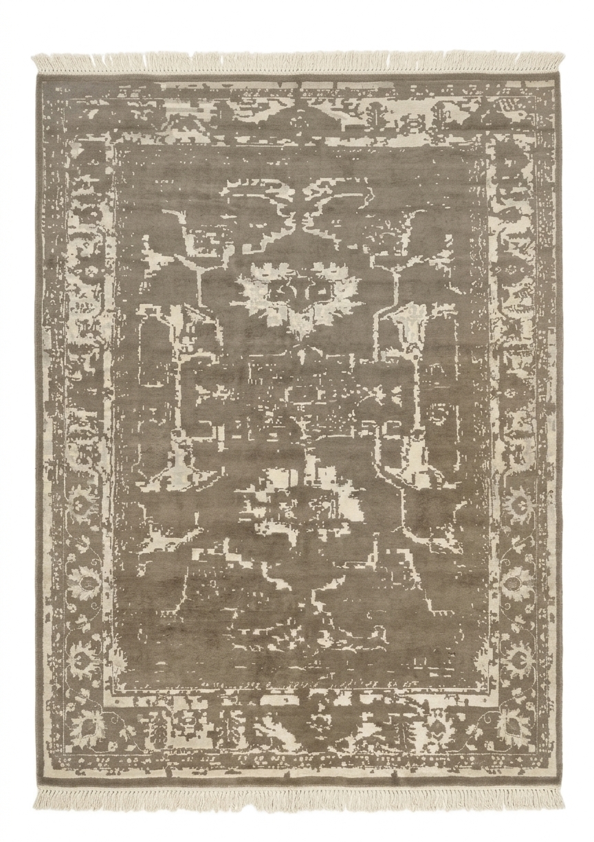 Indo-Nepali Erased Medallion Grey, Bhadohi, India modern rug, in taupe grey, Wool, 274 × 338 cm (9'0" × 11'1"), Nasim Carpets Malaysia — view 1