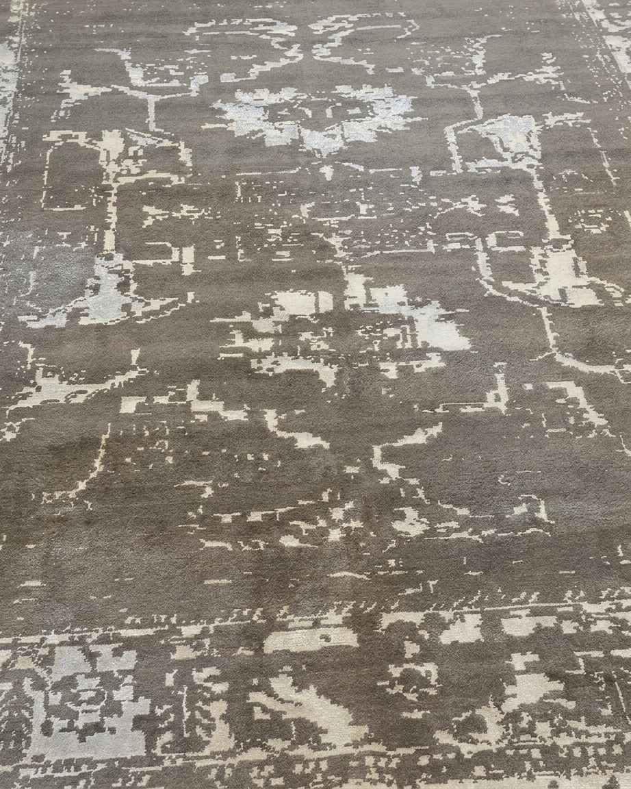 Indo-Nepali Erased Medallion Grey, Bhadohi, India modern rug, in taupe grey, Wool, 274 × 338 cm (9'0" × 11'1"), Nasim Carpets Malaysia — view 3