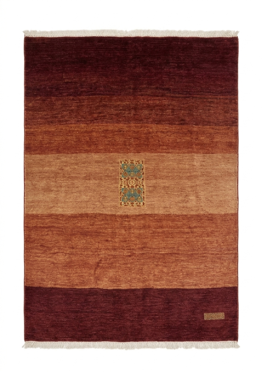 Gabbeh Minimalist Medallion Rust, Fars Province, Iran modern rug, in terracotta rust, Wool, 244 × 317 cm (8'0" × 10'5"), Nasim Carpets Malaysia — view 1