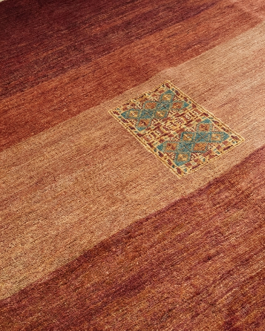 Gabbeh Minimalist Medallion Rust, Fars Province, Iran modern rug, in terracotta rust, Wool, 244 × 317 cm (8'0" × 10'5"), Nasim Carpets Malaysia — view 3