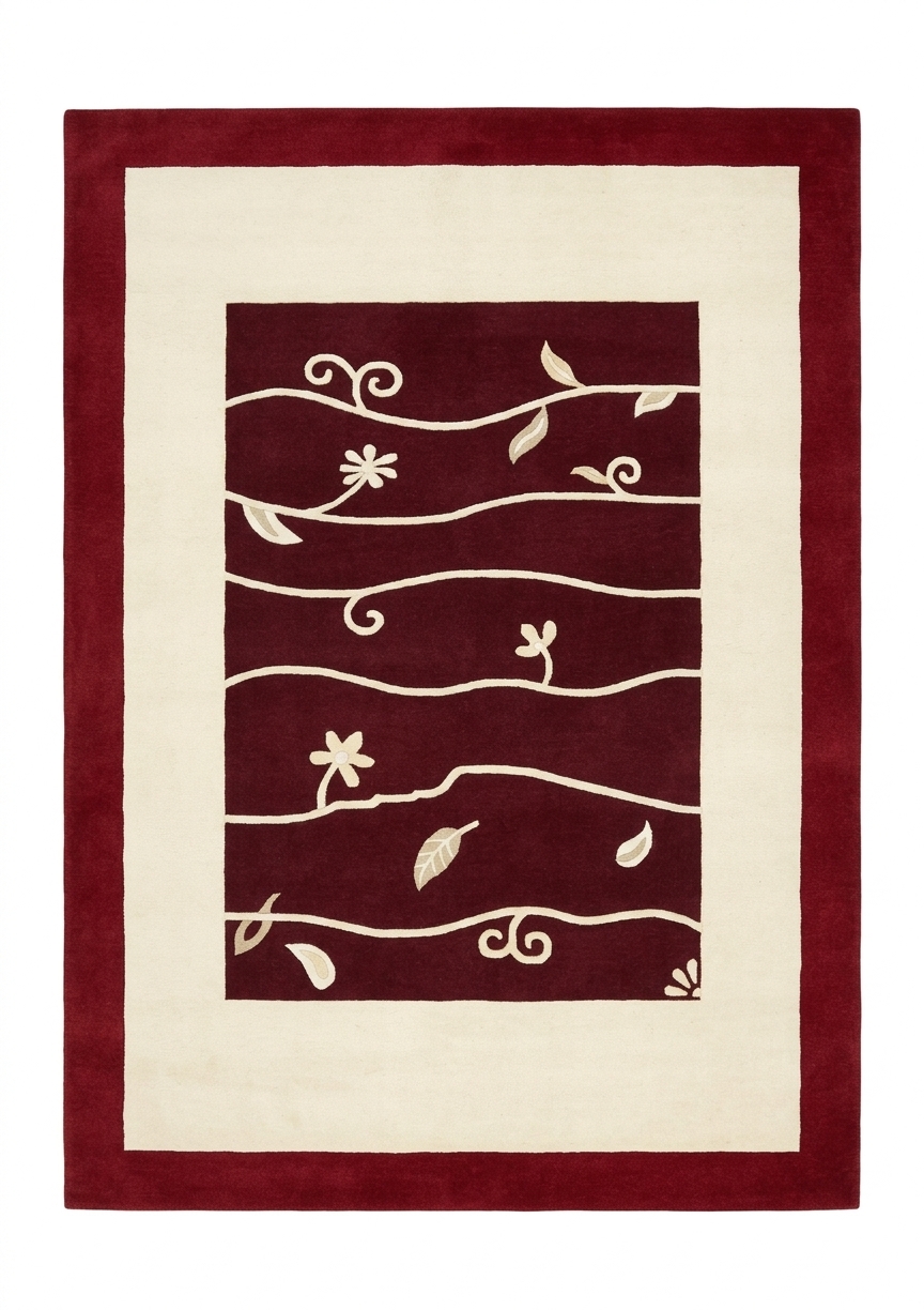 Tibetan Vine Scroll Burgundy, Nepal modern rug, in burgundy, Wool, 171 × 259 cm (5'7" × 8'6"), Nasim Carpets Malaysia — view 1