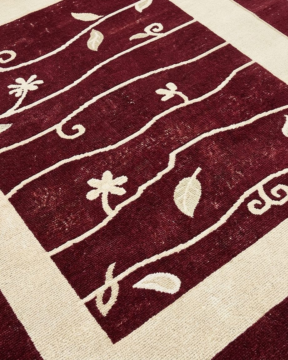 Tibetan Vine Scroll Burgundy, Nepal modern rug, in burgundy, Wool, 171 × 259 cm (5'7" × 8'6"), Nasim Carpets Malaysia — view 3