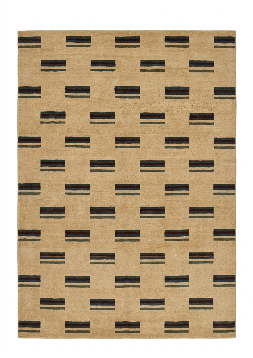 Gabbeh Stripe Grid Sand, Fars Province, Iran modern rug, in sand, Wool, 183 × 244 cm (6'0" × 8'0"), Nasim Carpets Malaysia — view 1