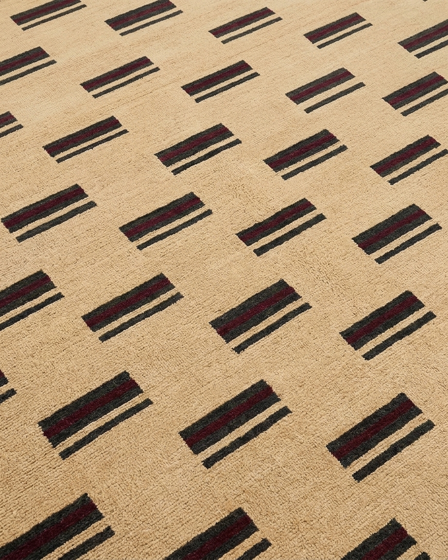Gabbeh Stripe Grid Sand, Fars Province, Iran modern rug, in sand, Wool, 183 × 244 cm (6'0" × 8'0"), Nasim Carpets Malaysia — view 3