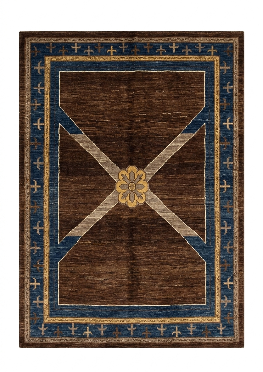 Gabbeh Medallion Brown, Shiraz, Iran modern rug, in chocolate brown, Wool, 125 × 198 cm (4'1" × 6'6"), Nasim Carpets Malaysia — view 1