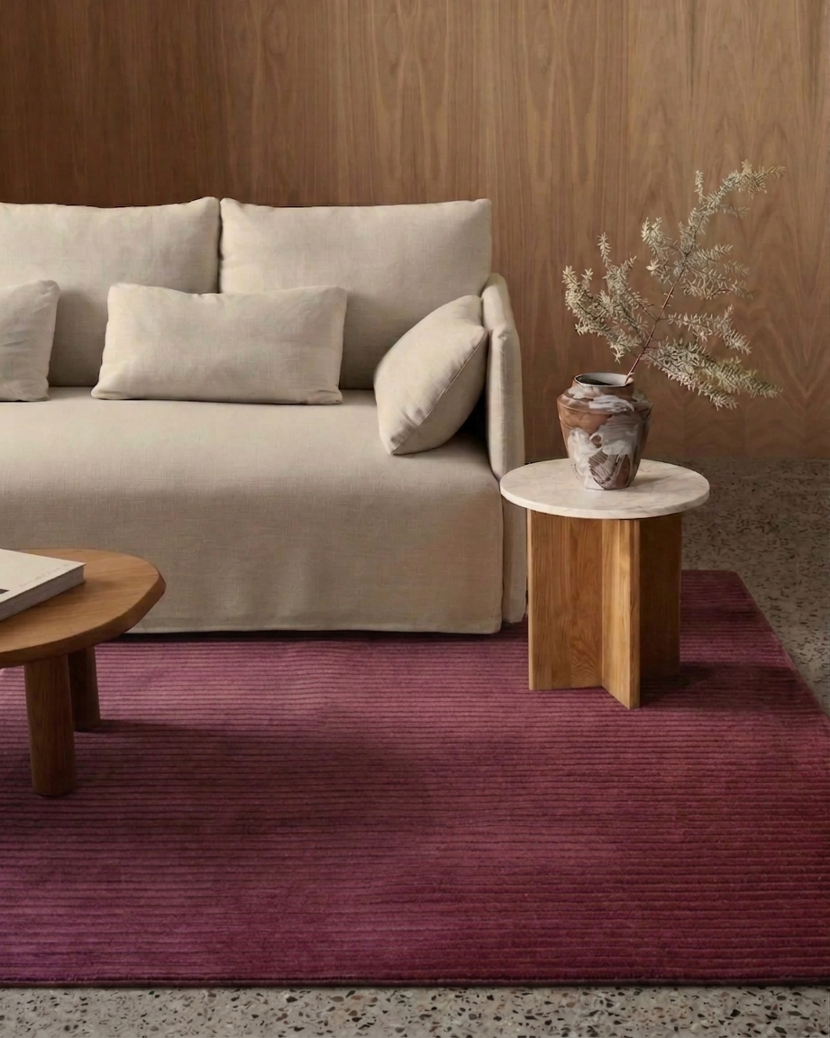 Nepal Ribbed Plain Burgundy, Kathmandu, Nepal modern rug, in burgundy, Wool, 155 × 216 cm (5'1" × 7'1"), Nasim Carpets Malaysia — view 2