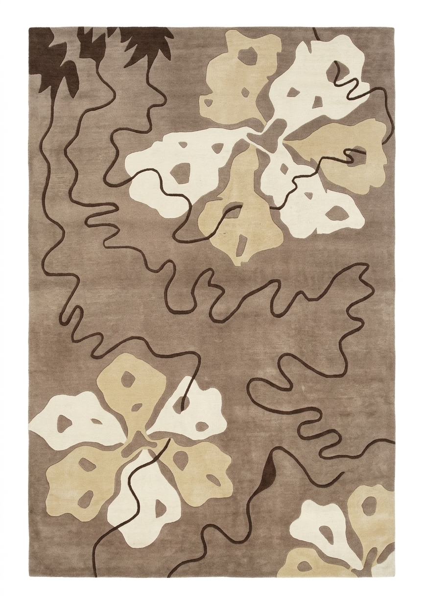 Tibetan Abstract Organic Taupe, Nepal modern rug, in taupe, Wool, 177 × 241 cm (5'10" × 7'11"), Nasim Carpets Malaysia — view 1
