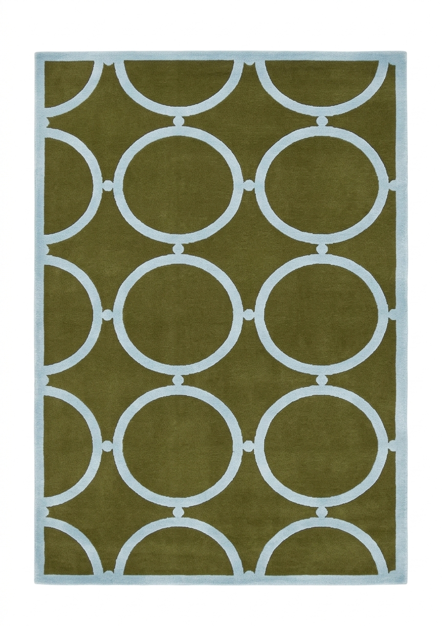 India Modern Circle Olive, Bhadohi, India modern rug, in olive green, Bamboo Silk, 122 × 183 cm (4'0" × 6'0"), Nasim Carpets Malaysia — view 1