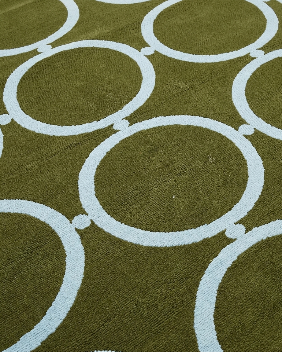 India Modern Circle Olive, Bhadohi, India modern rug, in olive green, Bamboo Silk, 122 × 183 cm (4'0" × 6'0"), Nasim Carpets Malaysia — view 3