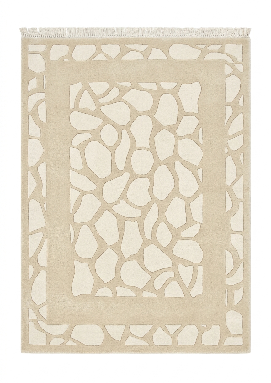 Tibetan Pebble Mosaic Cream, Nepal modern rug, in cream, Wool, 91 × 152 cm (3'0" × 5'0"), Nasim Carpets Malaysia — view 1