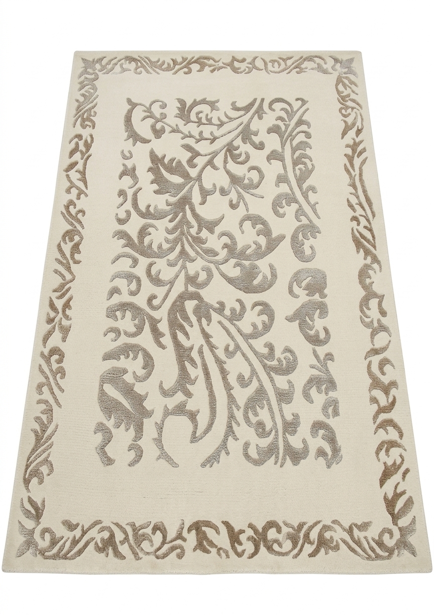 Tibetan Acanthus Scroll Ivory, Nepal modern rug, in ivory, Wool, 91 × 152 cm (3'0" × 5'0"), Nasim Carpets Malaysia — view 1