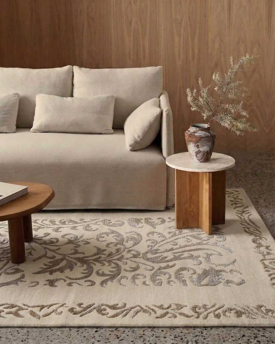 Tibetan Acanthus Scroll Ivory, Nepal modern rug, in ivory, Wool, 91 × 152 cm (3'0" × 5'0"), Nasim Carpets Malaysia — view 2