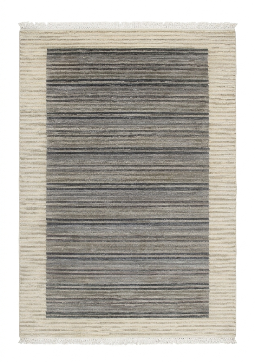 Tibetan Linear Stripe Grey, Nepal modern rug, in charcoal grey, Wool & Pure Silk, 91 × 152 cm (3'0" × 5'0"), Nasim Carpets Malaysia — view 1