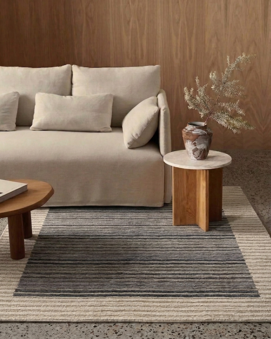 Tibetan Linear Stripe Grey, Nepal modern rug, in charcoal grey, Wool & Pure Silk, 91 × 152 cm (3'0" × 5'0"), Nasim Carpets Malaysia — view 2