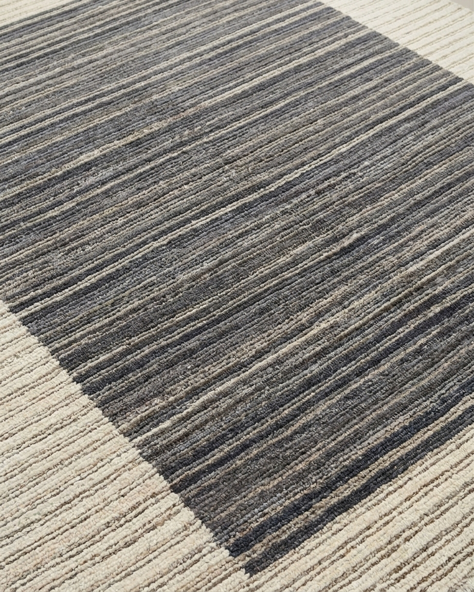 Tibetan Linear Stripe Grey, Nepal modern rug, in charcoal grey, Wool & Pure Silk, 91 × 152 cm (3'0" × 5'0"), Nasim Carpets Malaysia — view 3