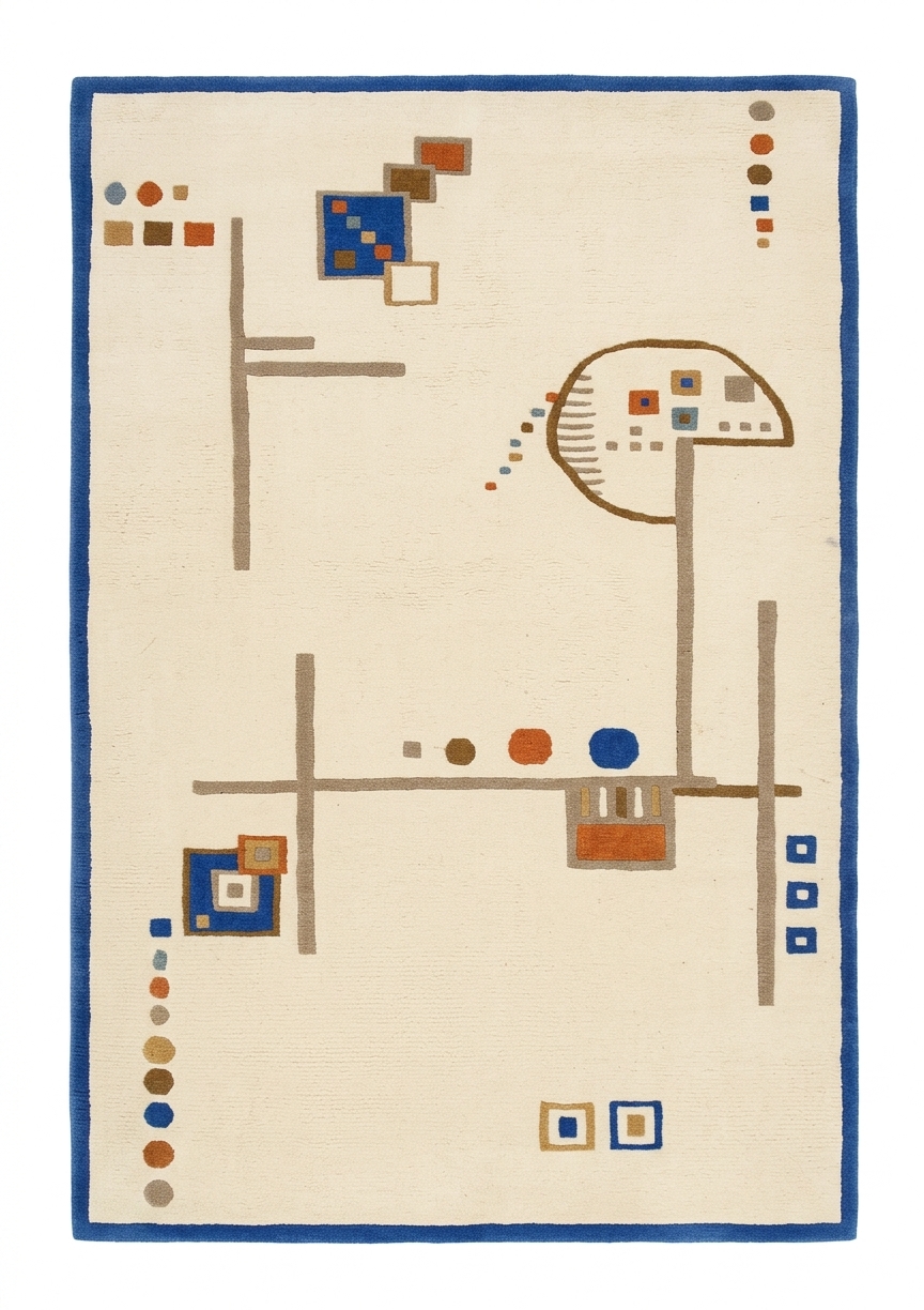 Tibetan Bauhaus Geometric Cream, Nepal modern rug, in cream, Wool, 91 × 152 cm (3'0" × 5'0"), Nasim Carpets Malaysia — view 1
