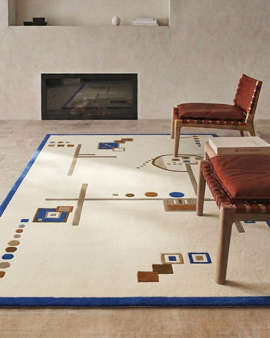 Tibetan Bauhaus Geometric Cream, Nepal modern rug, in cream, Wool, 91 × 152 cm (3'0" × 5'0"), Nasim Carpets Malaysia — view 2