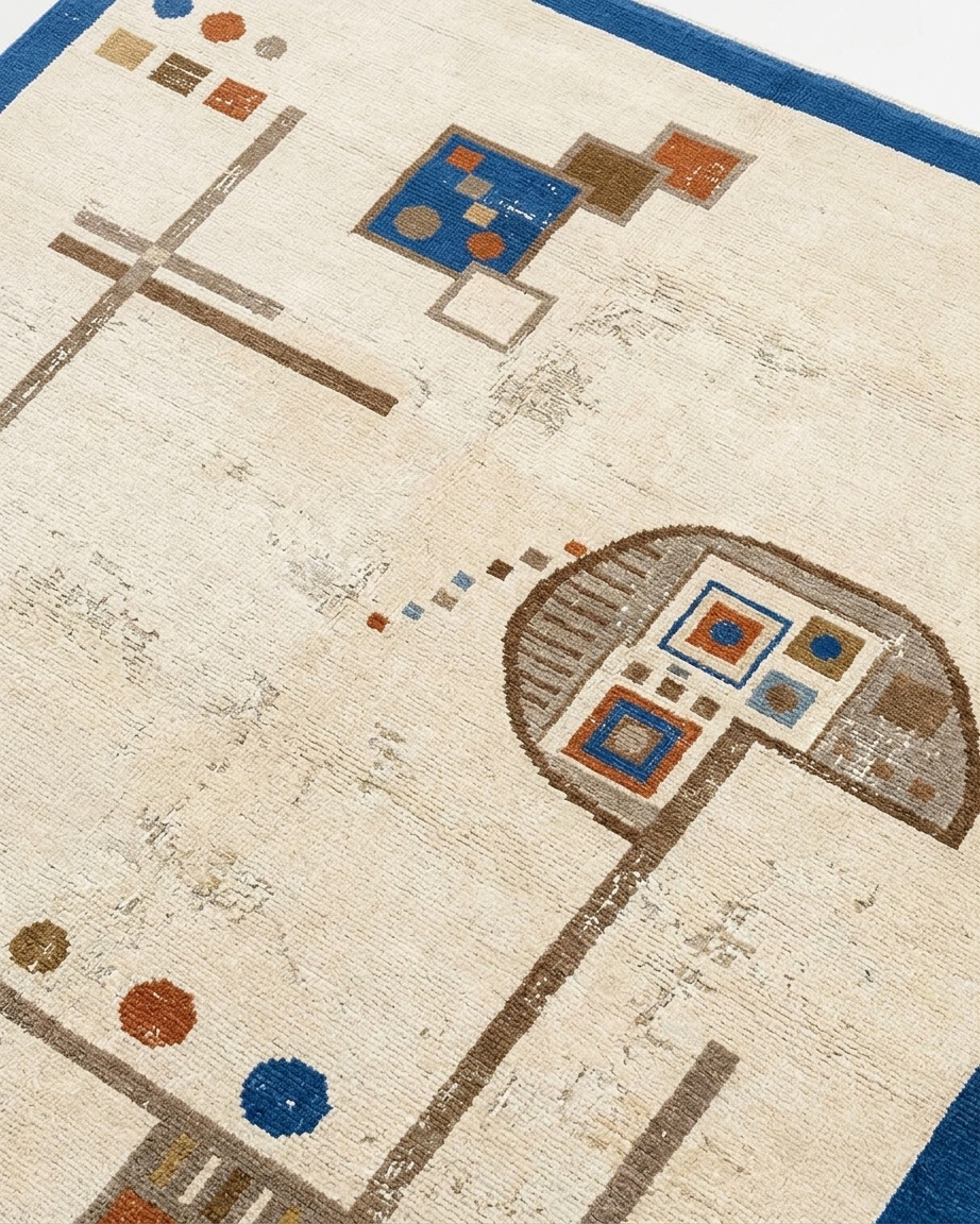 Tibetan Bauhaus Geometric Cream, Nepal modern rug, in cream, Wool, 91 × 152 cm (3'0" × 5'0"), Nasim Carpets Malaysia — view 3