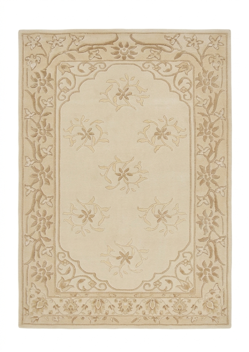Aubusson Floral Medallion Ivory, Aubusson, France modern rug, in ivory, Wool, 91 × 152 cm (3'0" × 5'0"), Nasim Carpets Malaysia — view 1