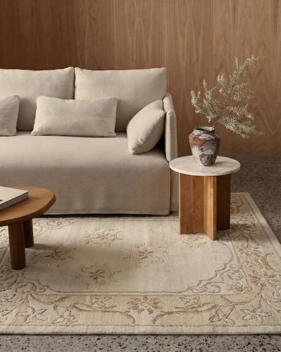 Aubusson Floral Medallion Ivory, Aubusson, France modern rug, in ivory, Wool, 91 × 152 cm (3'0" × 5'0"), Nasim Carpets Malaysia — view 2