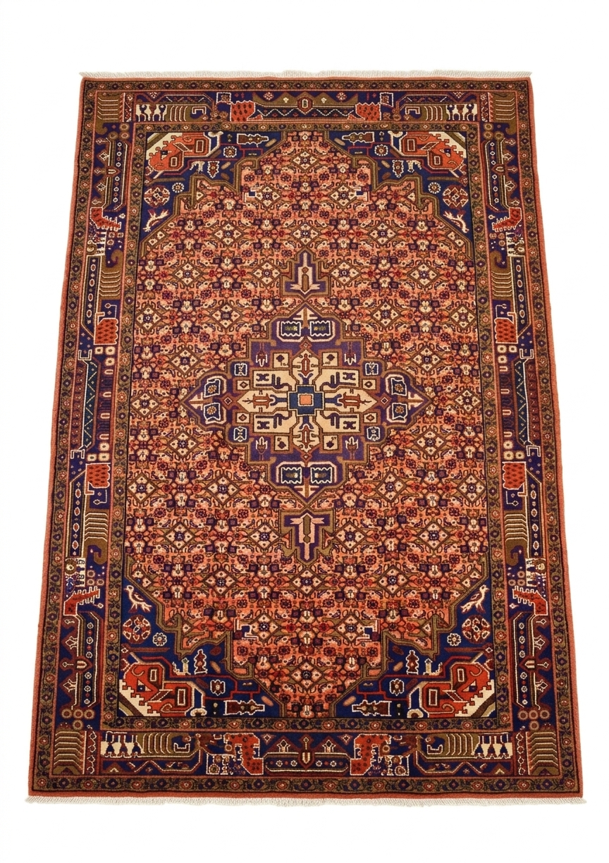 Koliai Herati Medallion Salmon, persian rug, 91 × 152 cm (3'0" × 5'0"), Wool