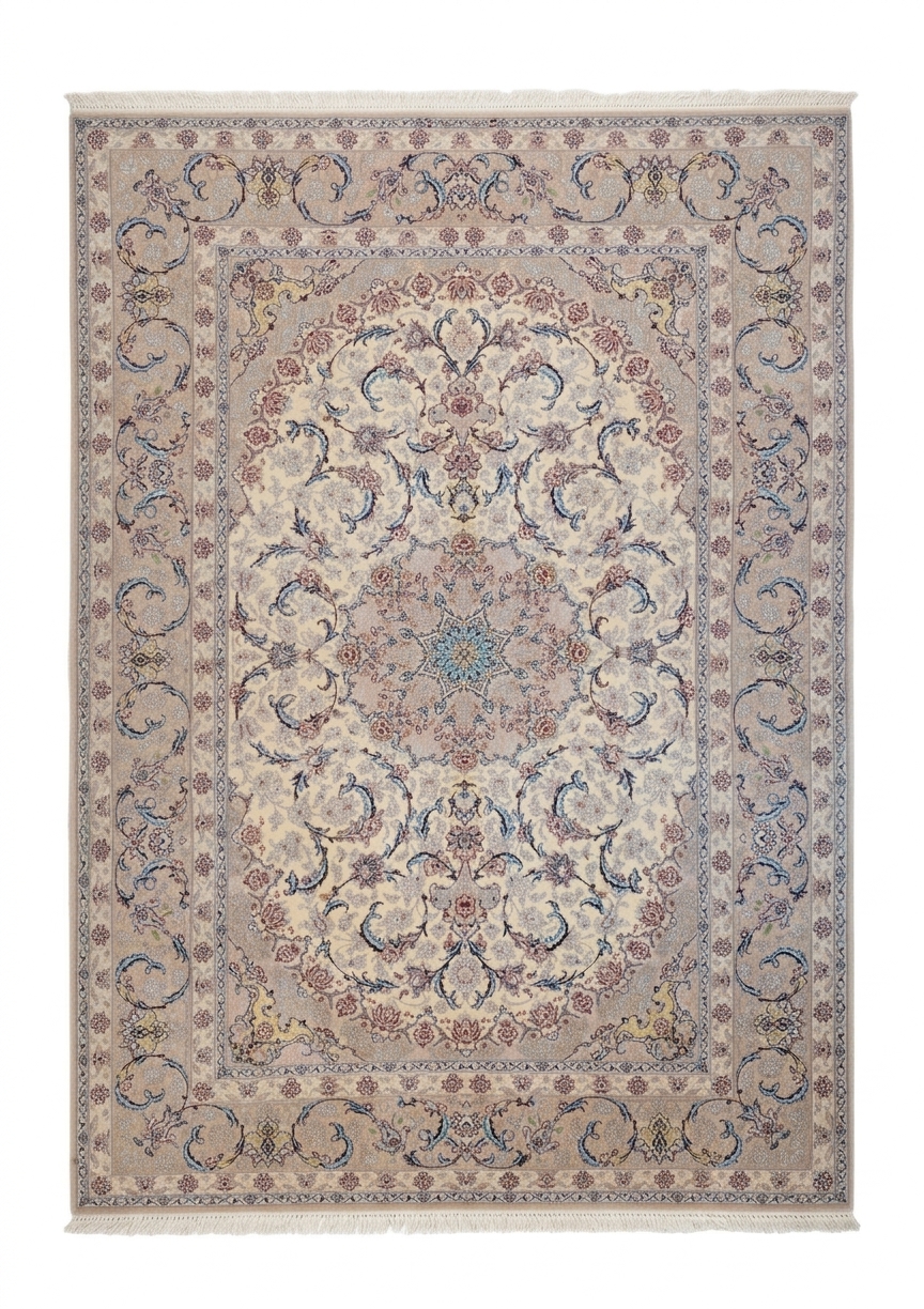 Isfahan Medallion Ivory, Isfahan persian rug, in ivory, Wool, 213 × 304 cm (7'0" × 10'0"), Nasim Carpets Malaysia — view 1
