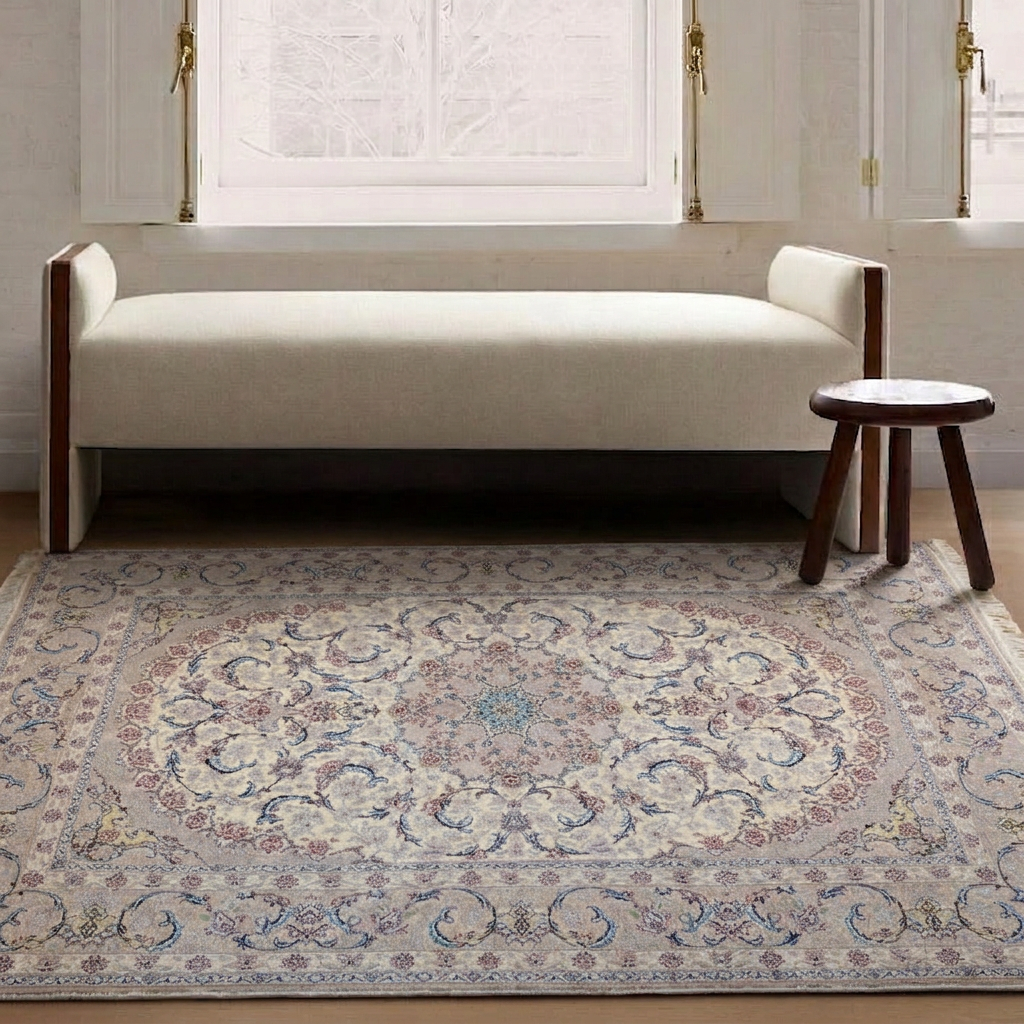 Isfahan Medallion Ivory, Isfahan persian rug, in ivory, Wool, 213 × 304 cm (7'0" × 10'0"), Nasim Carpets Malaysia — view 2