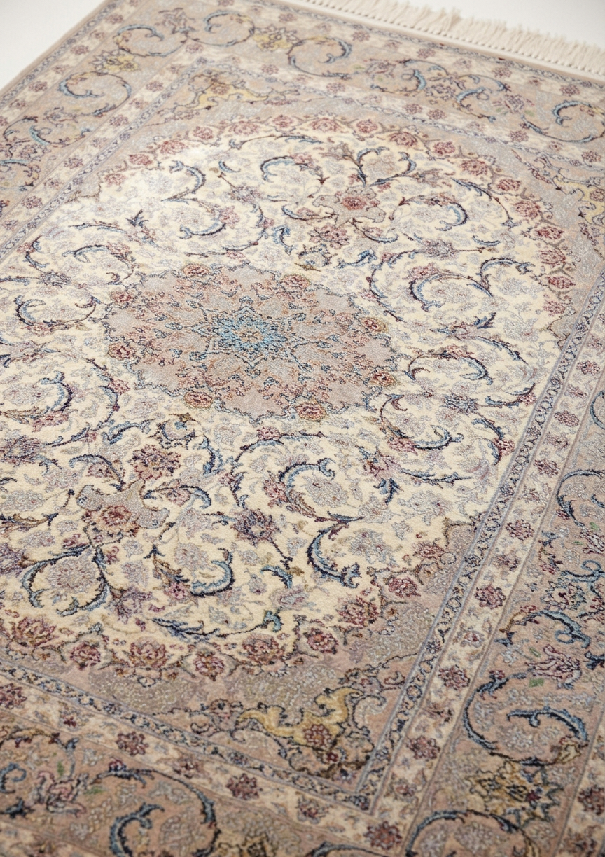 Isfahan Medallion Ivory, Isfahan persian rug, in ivory, Wool, 213 × 304 cm (7'0" × 10'0"), Nasim Carpets Malaysia — view 3