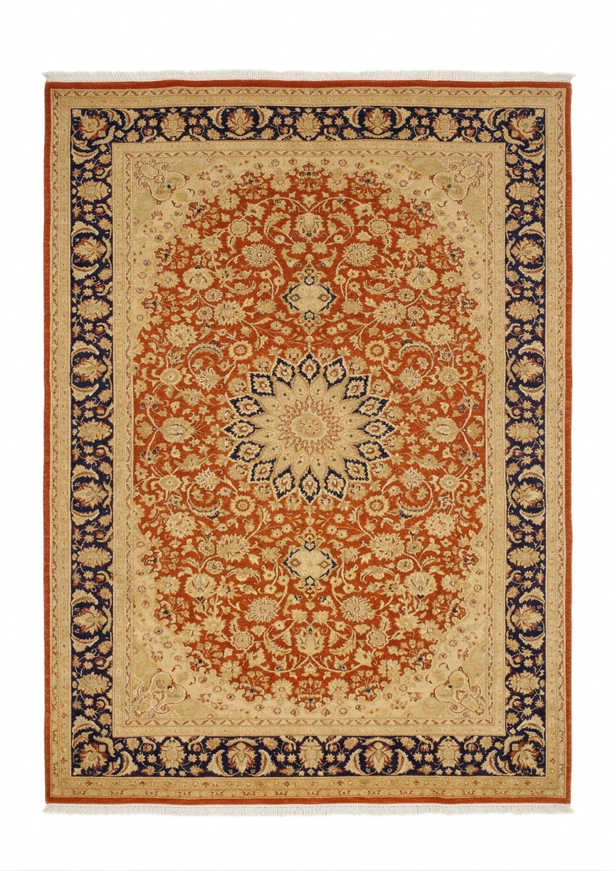 Isfahan Medallion Rust, Isfahan, Pakistan persian rug, in terracotta rust, Wool, 152 × 253 cm (5'0" × 8'4"), Nasim Carpets Malaysia — view 1