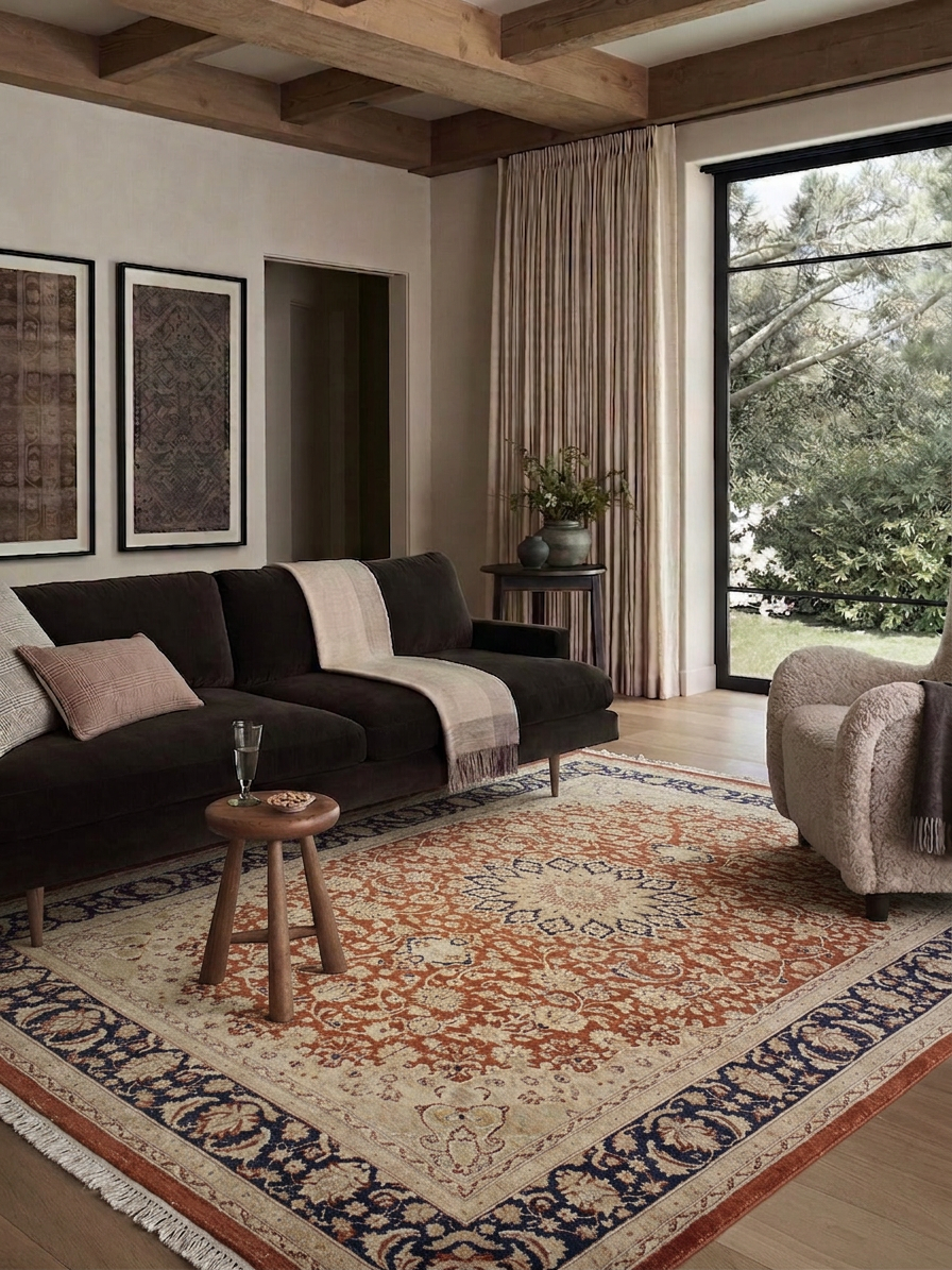 Isfahan Medallion Rust, Isfahan, Pakistan persian rug, in terracotta rust, Wool, 152 × 253 cm (5'0" × 8'4"), Nasim Carpets Malaysia — view 2