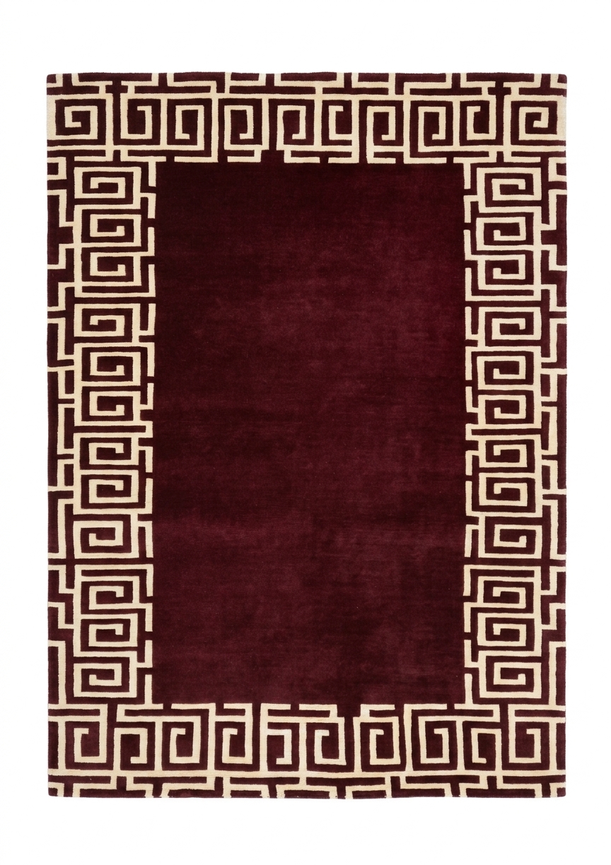 Tibetan Greek Key Burgundy, Nepal modern rug, in red, Wool & Pure Silk, 152 × 216 cm (5'0" × 7'1"), Nasim Carpets Malaysia — view 1