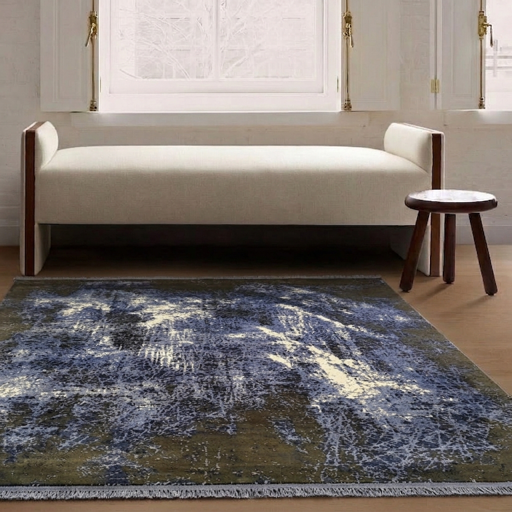 Pierre Cardin Abstract Indigo, Turkey modern rug, in indigo blue, Bamboo Silk, 165 × 241 cm (5'5" × 7'11"), Nasim Carpets Malaysia — view 2