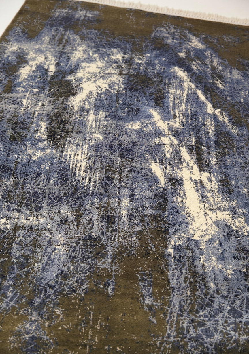 Pierre Cardin Abstract Indigo, Turkey modern rug, in indigo blue, Bamboo Silk, 165 × 241 cm (5'5" × 7'11"), Nasim Carpets Malaysia — view 3