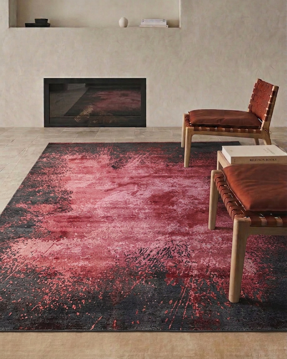 Belgian Abstract Splash Crimson, Belgium modern rug, in crimson red, Wool, 201 × 299 cm (6'7" × 9'10"), Nasim Carpets Malaysia — view 2