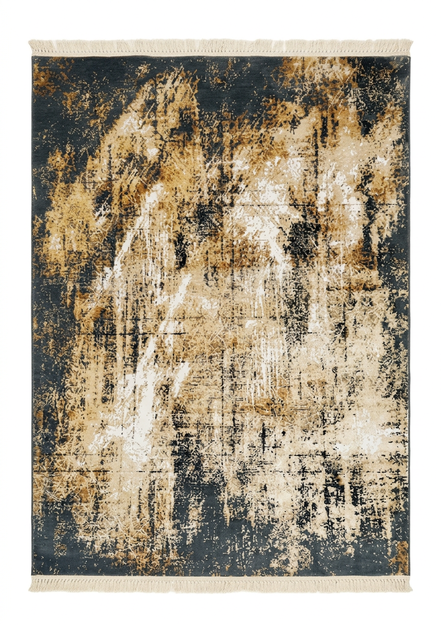 European Abstract Distressed Charcoal, Belgium modern rug, in charcoal, Bamboo Silk, 152 × 241 cm (5'0" × 7'11"), Nasim Carpets Malaysia — view 1