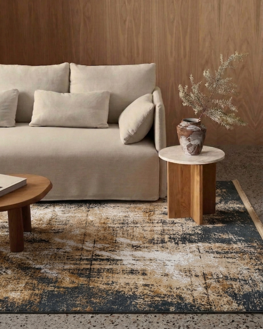 European Abstract Distressed Charcoal, Belgium modern rug, in charcoal, Bamboo Silk, 152 × 241 cm (5'0" × 7'11"), Nasim Carpets Malaysia — view 2