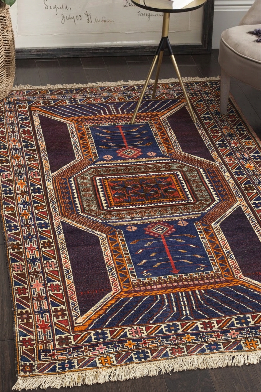 Shirvan Tree of Life Navy, Shirvan tribal rug, in navy blue, Wool, 121 × 182 cm (4'0" × 6'0"), Nasim Carpets Malaysia — view 2